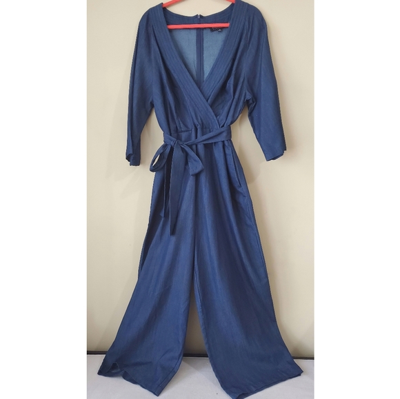 NWOT Eloquii Size 14 Denim Faux Wrap Jumpsuit - Picture 1 of 5